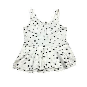 Express Womens White Black Star Print Peplum Tank Top Size Medium Zips Baby Doll